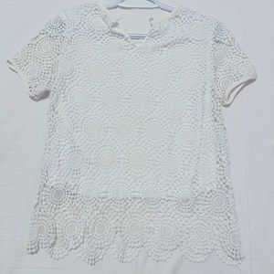 White Lined Lace Top